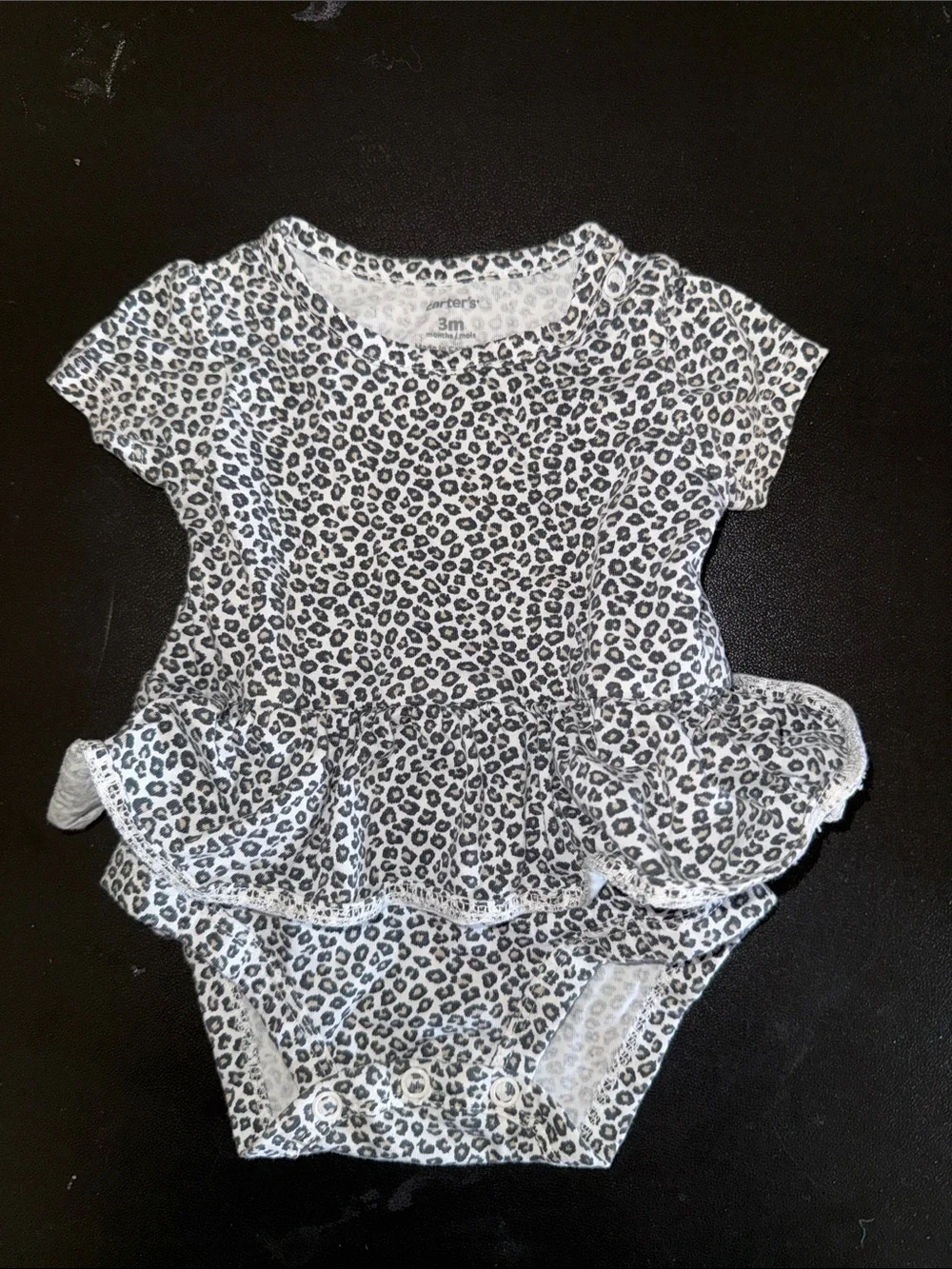 Carter's White and Black Leopard Ruffle Baby Bodysuit